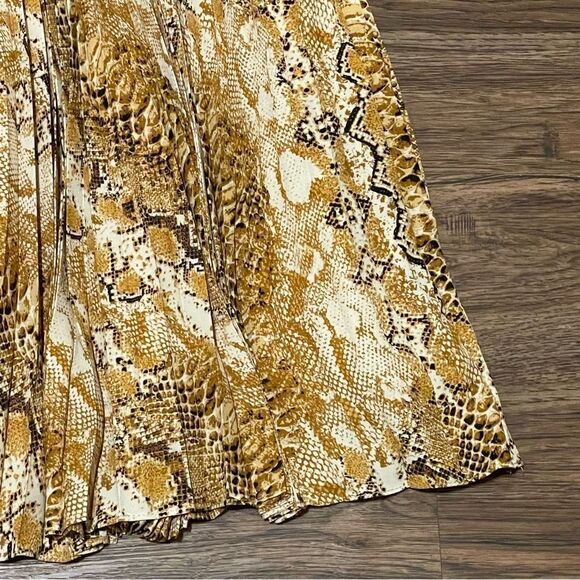 NWT Nanette Lepore Snakeskin Print Sleeveless Pleated MIDI Dress Gold Black 10 - Picture 5 of 12